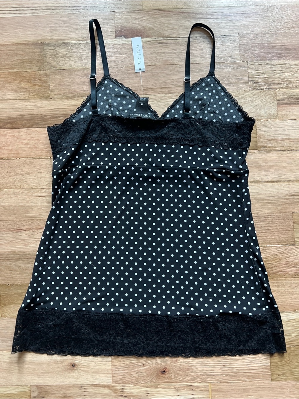 White House Black Market Black Polka Dot Lace Trim Cami - Picture 3 of 4